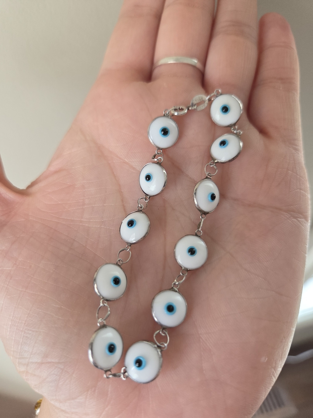 Evil Eye Link Bracelet in White and Blue - Women's Jewelry